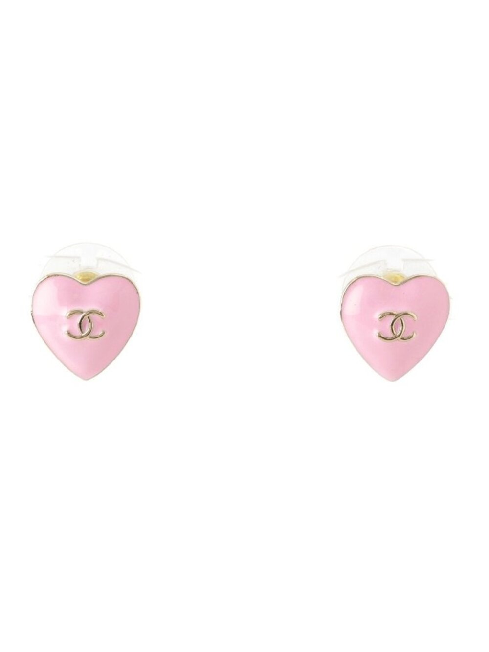 Chanel Metal Heart CC Logo Earrings Pink Gold